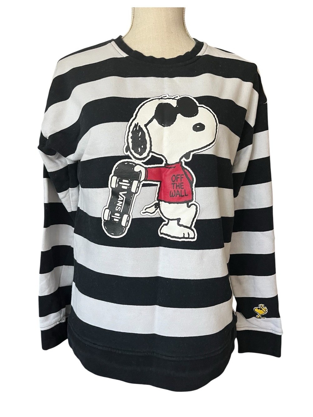 Vans x Peanuts Snoopy Graphic Striped Sweatshirt Skate Streetwear Sz L